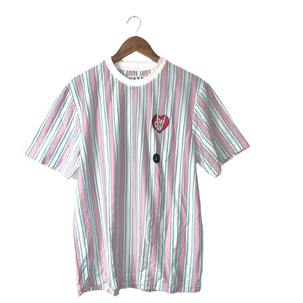 NEW VSTR Premium T-Shirt Pink White Skeleton Stripe Short Sleeve Size Mens Large